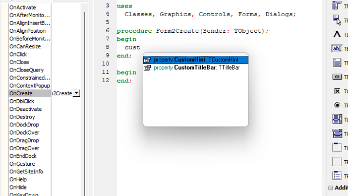 Calling autocompletion list inside FormCreate