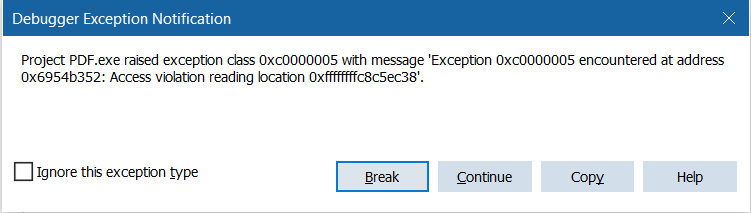 PDF Memo Text Exception